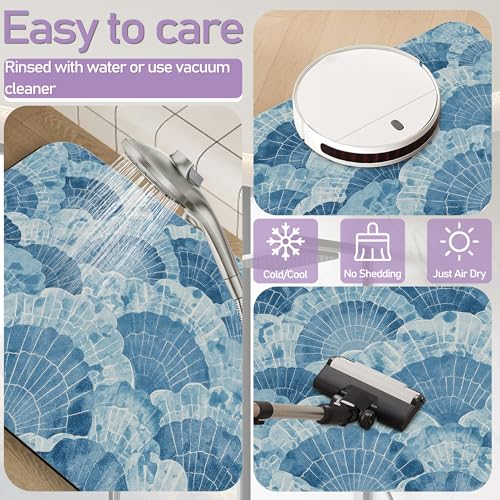 Blue Pattern Bathroom Mat, Non Slip Rubber Backed Fast Dry Bath Rug, Thin Bath Mat for Bathroom Kitchen 17"x30" - color: Blue Pattern