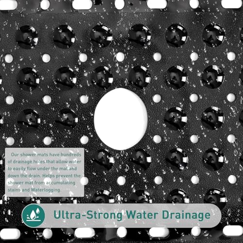 Large Square Shower Mat 27 x 27 Inch Black, Non Slip Shower Bathtub Mats for Inside Shower With Big Suction Cups Drain Holes, Anti Slip Bathroom Floor Shower Stall Mats, Easy Clean, BPA-Free - color: Black