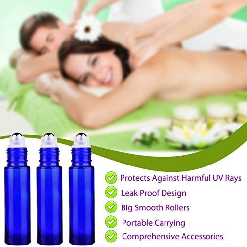 inice 24 Pack,10ml Roller Bottles for Essential Oils Cobalt Blue Glass Stainless Steel Roll On Ball Bottles for Travel - color: 24 PACK Cobalt Blue Roller Bottles