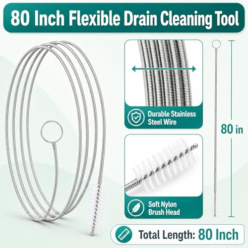 2 Pack 80 Inch Flexible Sunroof Drain Cleaning Tool, Long Brush for Car Sunroof Tube, Ice Maker, Refrigerator, AC Line, Windshield Hole and Narrow Pipes - style: 80 in