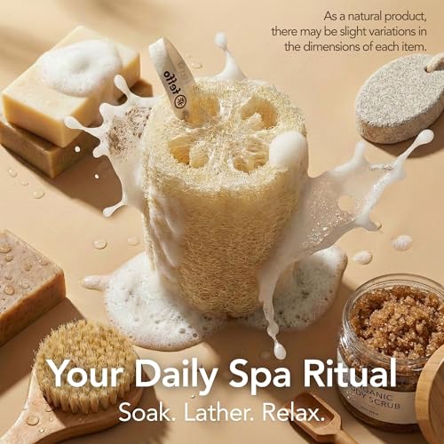 Loofah Sponge for Body Scrub, Exfoliating Body Scrubber & Loofah with Handle, Exfoliating Pads, Loofah for Women, Men & Kids (2 Count,1 Pack, Natural Cut) - color: Natural