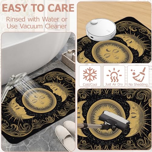 Mystical Moon Sun Bath Mat,Astrology Diatomaceous Earth Bath Mat,Rubber Backing Quick Dry Absorbent Washable Bathroom Rugs for Tub Non Slip 17"x29.5" - color: Mystical Moon Sun,astrology