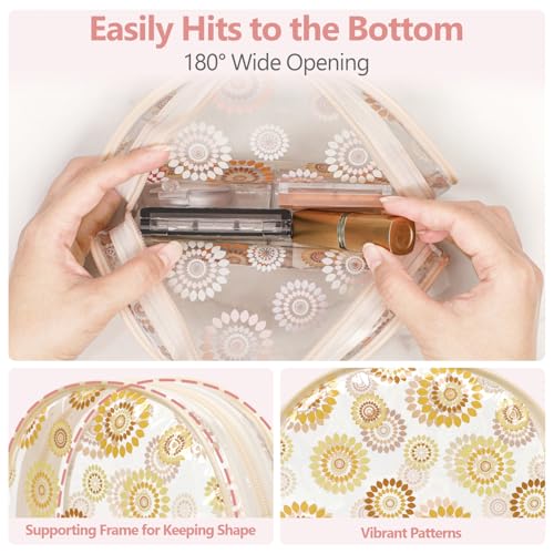 PACKISM Clear Makeup Bag Foldable - TSA Approved Toiletry Bag for Travel | Metal Zipper, Reinforced Seam, Water Resistant, Medium for Carry-on, Large for Checked Luggage, for Car Storage Organizer - color: 2 Pack Beige Bohemian Print, size: Hybrid Travele