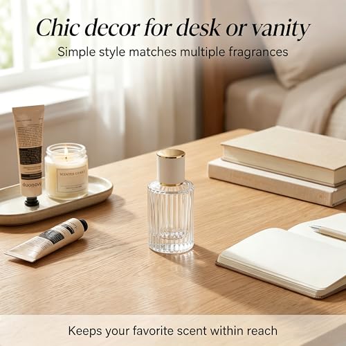 YU FENG 2 Pack 50ml Glass Perfume Spray Bottles, Gold Rim Atomizer | Vertical Striped Texture, Gold Sprayer With Cream Cap, Travel Size Refillable Bottle, Fine Mist Spray For Perfume And Oils - style: Gold-Trim Cream Cap-1