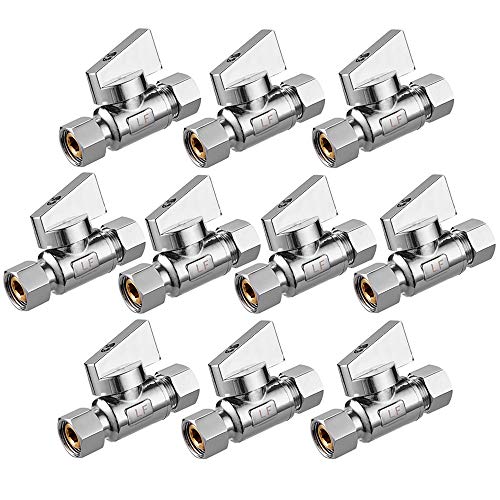 10 Pack Premium Chrome Brass 3/8" Comp FIP x 3/8 Inch Compression MIP Quarter Turn Water Straight Angle Stop (Add on) Valve - size: 10PCS 3/8" x 3/8"