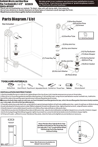 Artiwell 1-1/2" Black Tubular Bath Drain Kit with Tip-Toe Bath Drain Stopper, Touch-Toe Tub Drain, Tip Toe Bathtub Drain Waste and Overflow With Plug and Bathtub Overflow Drain Cover,Oil Rubbed Bronze - color: Oil Rubbed Bronze