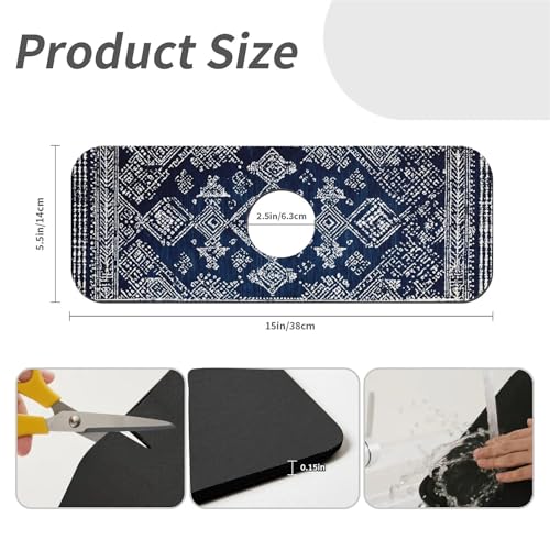 Kitchen Sink Splash Guard，Blue and White Tribal Faucet Mat Sink Gadgets-Super Absorbent Fast Drying Mat Drip Catcher for Kitchen, Bathroom,Sink Mat, Dish Drying Mat, Bathroom(15" X 5.5" )