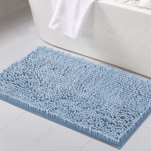 H.VERSAILTEX Bathroom Rugs Non Slip Luxury Chenille Bathroom Mat 20x32 Extra Soft and Absorbent Shaggy Rugs Washable Dry Fast Area Carpet Mats for Bath Room, Tub - Cool Blue - color: Cool Blue, size: 20" x 32"