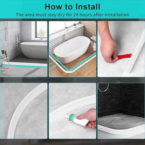 Hi-Na 3ft/5ft/6ft/8ft10ft Collapsible Shower Threshold Water Dam Water Barrier for Shower and Water Stopper Keeps Water Inside Water Threshold for Wet and Dry Separation (6ft, white) - color: White, style: 6ft