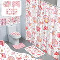 Tatuo 8 Pcs Beach Shower Curtain Set Blue Bow Ocean Summer Beach Party Bathroom Accessories Sets Coquette Starfish Coastal Waterproof Shower Curtain with Towels Carpet Bath Mat Toilet Rugs 12 Hooks - style: Pink Ocean