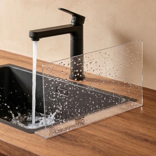 PRETYZOOM Acrylic Sink Splash Guard, 15.7x8 Inches, Self-Adhesive Clear Panel, Splash Barrier for Kitchen Bathroom Countertop, Fits Stainless Steel Glass Tile Smooth Surfaces - size: 40.00X21.00X5.00CM