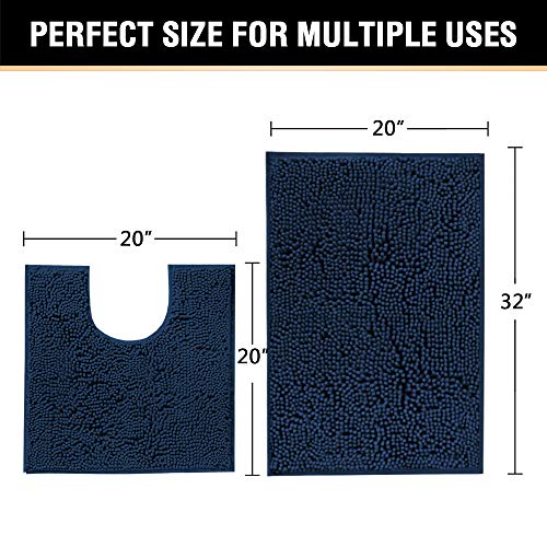 H.VERSAILTEX Bath Mats Non Slip for Bathroom Rugs Soft, Absorbent, Shaggy Microfiber,Machine-Washable Dry Fast Bedroom Area Rugs Perfect for Door Mat (32"x 20" and 20" x 20" U Shape, Navy) - color: Navy, size: 20" x 32" Plus 20" x 20"