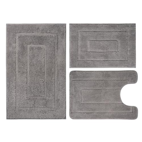 Bathroom Rugs Sets 3 Piece, with 20" x 28" U-Shaped Toilet Rug, Ultra Absorbent and Super Soft Touch, Non-Slip, Microfiber Plush,Rectangular Pattern, Quick Dry Bath Mats for Bathroom, Tub, Bedroom - color: Dark Grey