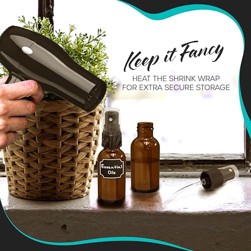 Nevlers 1 Oz Amber Glass Spray Bottles for Cleaning & Refreshment 24 Pack | Small Travel Spray Bottle w/ Shrink Wrap, Funnel, Brush, Marker & Labels | Fine Mist Sprayer | Mini Perfume Refillable Bottle - color: Amber