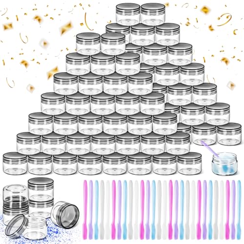 45 Pack 15g Plastic Jars with Lids, 15ml Round Clear Cosmetic Containers Makeup Jars, 0.5oz Travel Size Container Jar with Spatulas for Makeup Sample Lotion Cream Ointment Salve Balm Powder - color: Black, size: 15g