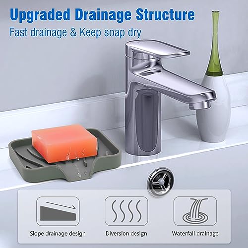 AIMAIAIMAI 3-Pack Silicone Soap Dish Set – Bar Soap Holder with Self-Draining Design, Easy-Clean Tray for Shower, Bathroom, Kitchen, and Tub (Gray) - color: Grey