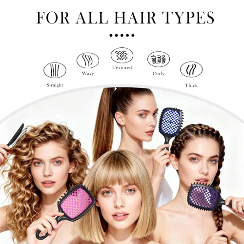 Detangler Brush – 2 Pack Vented Hair Brush for Wet/Dry Hair – Easy, Pain-Free Detangler Brush Reduces Knots & Breakage – For Curly, Straight, Thick or Fine Hair – Women, Men & Kids (Black+Blue) - color: Black+Blue