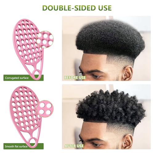 KOUPA Silicone Afro Twist Brush with Pick Comb - Easy Clean Dual-Sided Design with Textured Holes for Defined Afro Curls, Suitable for Coily Hair Men & Women, Pink - color: Pink