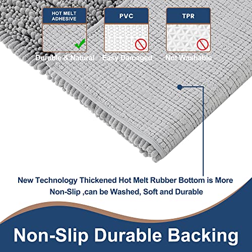 FLOLEOPA Luxury Chenille Grey Bathroom Rugs Bath Mats Sets, Extra Soft and Absorbent Bathroom Rugs Non Skid Machine Wash Dry Bath Mats（32"x20" Plus 17"x24"） - color: Grey, size: 32"x20" Plus 17"x24"