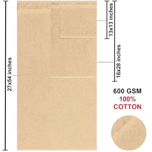 American Bath Towels 100% Cotton 6 Piece Turkish Towel Set, Ultra Soft Absorbent Bathroom Towels, 2 Bath Towel 2 Hand Towels 2 Washcloths, Beige - color: Beige, size: 6 Piece Towel Set XL