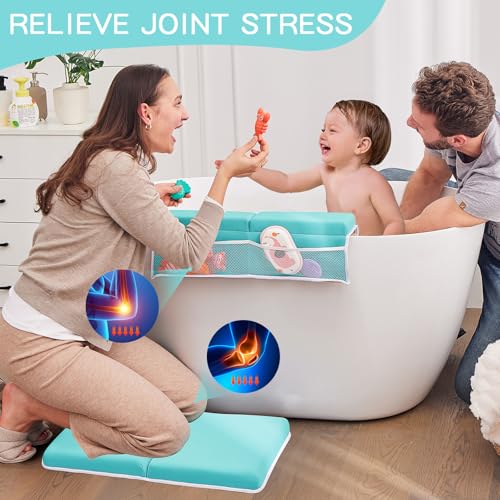 Baby Bath Kneeler and Elbow Rest Pad Set,Bath Kneeling Pad Thick Soft Quick Dry Bathtub Mat for Bathing Time,Baby Essentials Memory Foam with Toys Organizer Gifts for Parents,Green - color: Green