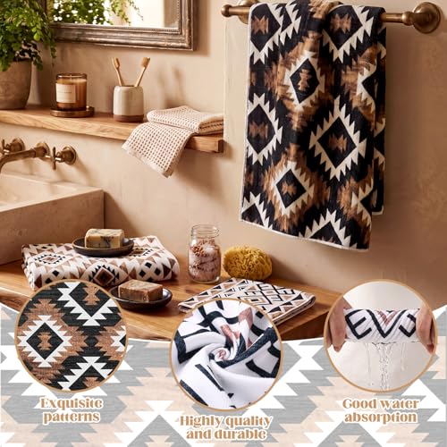 Moukeren Set of 3 Western Aztec Bath Towels Western Vintage Themed Bath Towel Hand Towel and Washcloth Soft Rustic Decorative Towels for Bathroom Kitchen Hotel Gym Spa - style: Western Aztec