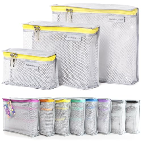 MUMI Travel Toiletry Bag Set of 3 – Clear TSA Approved Toiletry Bags for Women – Reusable Water-Resistant Makeup Organizer Pouches for Skincare, Cosmetics, Travel Accessories, Airport Packing - Yellow - color: Yellow