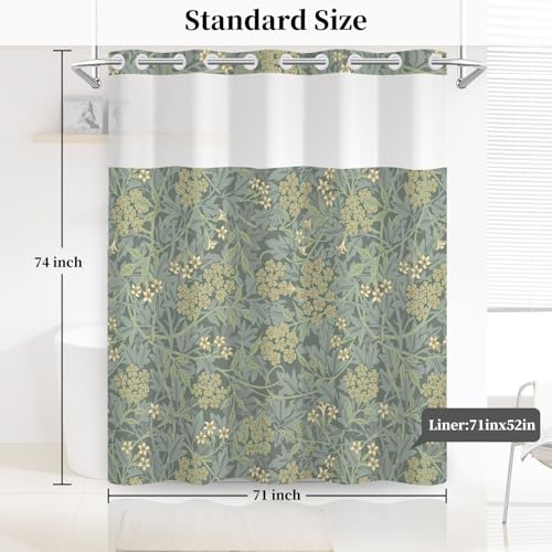No Hook Farmhouse Floral Shower Curtain with Snap in Liner Set | 71x74 Inch Shower Curtains for Classic Farmhouse Bathroom, Sage Green Botanical Garden Bath Curtain with Mesh Top Window - color: Floral-a