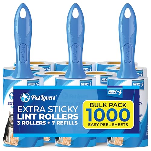 PetLovers Extra Sticky Lint Roller Mega Value Set 1000 Sheets for Pet Hair Removal, Dog and Cat Lint Remover 10 Pack - size: 10 Pack Lint Roller