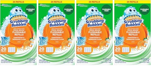 Scrubbing Bubbles Flushable Toilet Bowl Wand Cleaner Refills, Fresh Brush Cleaner Toilet Refill Pads, Removes Limescale & Odors, Citrus Scent,20 Count (Pack of 4) - size: 20 Count (Pack of 4), style: Refill