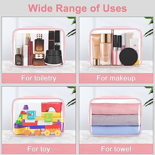 Wedama TSA Approved Toiletry Bag, Cosmetic Bags 4 Pack with Zipper Carry on Airline Airport Travel Accessories, PVC Makeup Bags for Travel, Quart Size Travel Bags for Men and Women-Pink - color: Pink, size: 4 Pack, Medium
