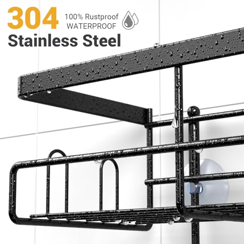 AKTECKE Shower Caddy Hanging Bathroom Organizer: Rustproof Shelf for Inside Shower - No Drilling Racks Over Showerhead - Bath Shelves for Shampoo Soap - color: Black