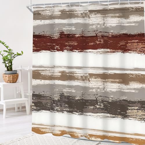 Abstract Brown 72Wx84H Shower Curtain Extra Long Modern Gray Grey Oil Painting Watercolor Striped Minimalist Geometric Simple Bathroom Curtain Set Aesthetic Bath Bathroom Accessories Decor - size: 72"W x 84"L (Pack of 1)