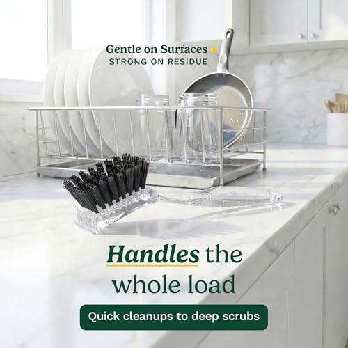Cuisinart Dish Brush with Handle, 2 Pack, Firm Bristles | Multi-purpose dish scrubber for plates, pots, and pans, deep cleaning removes grease, safe for nonstick, built-in scraper - color: Rectangular- Black