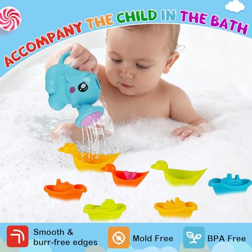 Baby Bath Toys for Kids,12 PCS Mold Free Bath Toys for Toddlers with Floating Boats,Watering Can,Floating Ducks & Bath Spoons, Bathtub Water Pool Toys for Babies and Toddlers - size: #1