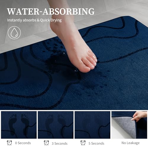 YIHOUSE Memory Foam Bathroom Rugs Sets 5 Piece - Extra Thick Ultra Soft Absorbent Bath Mat Set, Non-Slip Machine Washable Bath Rugs for Bathroom, Tub & Shower, Home Decor Accessories, Dark Blue - color: Dark Blue, size: 1'5" x 3'10" (5 pieces)