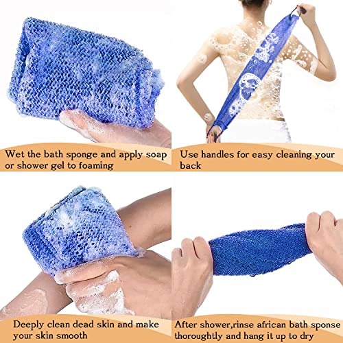 Dr.Pedi 3 Pieces African Net Sponge with Handles Long African Exfoliating Net Washcloth Bath Sponge Net Cloth Wash Net Body Back Scrubber for Shower Loofah - style: deep