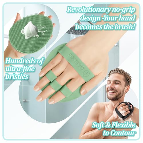 New Silicone Shower Scrubber with Straps, 360° Anti-Slip & Enlarged Body Scrubber for Rich Foaming Deep Cleaning, Revolutionary No-Grip & Hand-fit Bath Glove for All Skin Types(Black+Green) - color: Black+green