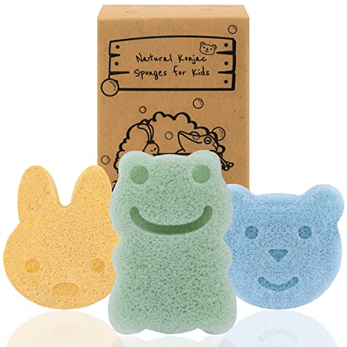 myHomeBody Konjac Sponge, Bath loofah, 3pc, Rabbit, Frog, Bear face | Natural Safe Plant-Based, Cute Shapes Bath Sponge for bathing, Shower Sponge for bath, Body Loofah, Shower Loofah, Face Luffa - color: Rabbit, Frog, Bear Face