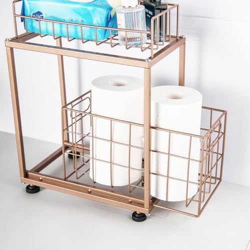 Freestanding Toilet Paper Holder, Drawer Style Storage Compartment, with Storage Shelf Reserve for Phone Tablet Magazine Bathroom Organizer (Red Copper) - color: Red Copper