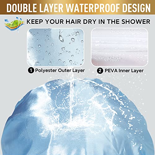 Waterproof Shower Caps, Shower Cap for Women Long Hair, Curly Hair, Short Hair Adjustable Washable Extra Large Bathing Hair Cap for Shower, Comfortable Shower Hat for Showering - color: Blue, size: X-Large