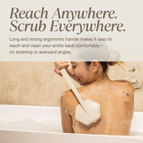 TOOLETRIES Silicone Back Scrubber for Shower, Bath Brush - Sand | Long ergonomic handle and non-slip grip make exfoliating hard-to-reach areas simple and comfortable. - color: Sand