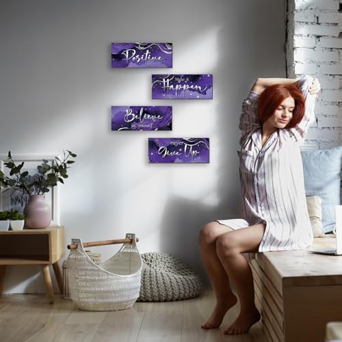 4 Piece Purple And Silver Bathroom Decor Motivational Silver Wall Art Abstract Women’s Office Decor Inspirational Wooden Signs Purple Bathroom Accessories for Home Bedroom Office 10X4 Inch - color: Purple