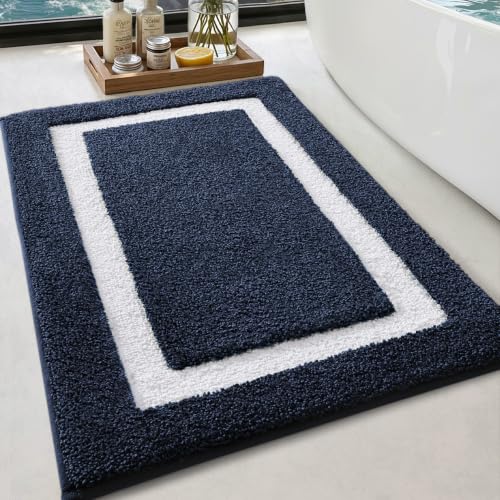 Color&Geometry Navy Blue Bathroom Rugs 36x24, Extra Soft Absorbent Microfiber Bath Rugs, Non-Slip Bathroom mat, Washable Plush Bath Mats for Bathroom, Shower, Bathtub, Laundry, Blue White - color: D, size: 24"x36"