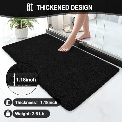 Bathroom Rugs 48"x24", Fluffy Soft Thick Absorbent Bath Mat Rubber Backing Quick Dry, Machine Washable Bath Mats for Bathroom Tub, Floor, Shower, Bedroom Home Decor Accessories, Black - color: Black, size: 48" x 24"