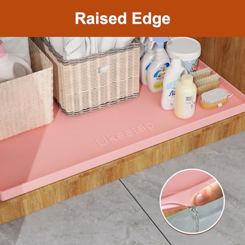 ukeetap Extra Thick Silicone Mat Waterproof with Raised Edge 22" x 19", Under Sink Mat for Kitchen & Bathroom, Kitchen Cabinet Liner, Multi-Purpose for Storage & Protection, Pink - color: Pink, size: 22"L x 19"W