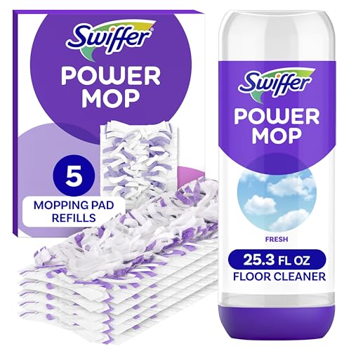 Swiffer Power Mop Refill Pack, Floor Cleaner for Mopping Tile, Vinyl, Laminate, Wood in Home, Bathroom, Kitchen, All Purpose Multi-Surface Cleaning, 5 Pads + 1 Lavender Solution, Pack of 4 - size: 4 Fl Oz (Pack of 1)