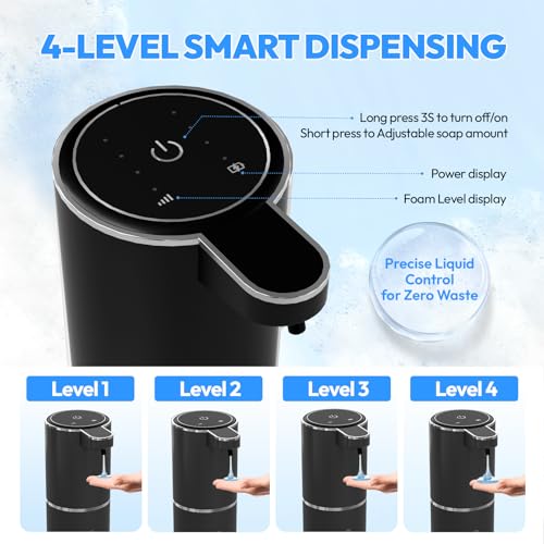 Automatic Soap Dispenser Touchless,Liquid Hand Soap Dispenser 12.8oz USB 4levels Adjustable Dispenser Electric Wall Mounted Smart for Bathroom and Kitchen Dish Soap，Easy for Toddlers(Black) - color: Black 1, size: Liquid