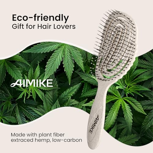 AIMIKE Hemp-Relax Detangler Hair Brush, Eco-Friendly Detangling Brush for Wavy Straight Hair, Vented Hairbrush w/Soft Bristles, Glide Through Tangles with Ease for Women, Kids, Wet & Dry Hair - color: Beige