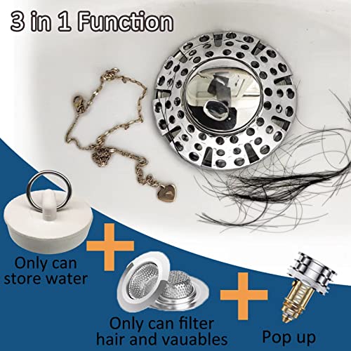 AzWzz Universal Tub Stopper Bathtub Drain Plug, Pop Up Tub Drain Hair Catcher, Drain Cover with Strainer, for 1-3/8 to 2in Bath Drain Hole - color: Chrome Silver, style: Tub Drain Stopper with Hair Catcher